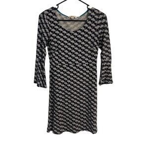 Boden Women's Navy Blue White Geometric Print Long Sleeve Dress US 4 UK 8